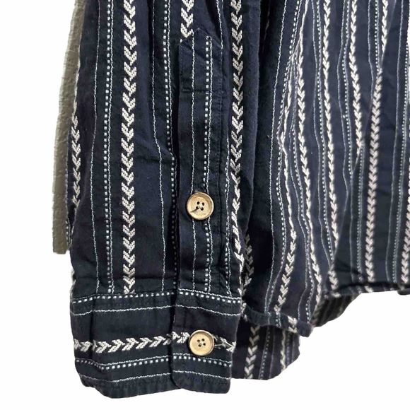 J. Peterman Shirt Blue Textured Geometric Relaxed Henley Long Sleeve Men's XL - Picture 2 of 11